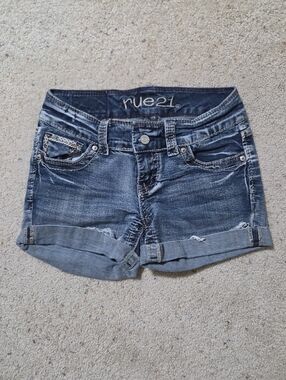 Rue21 Blue High-Rise Rolled Cuff Denim Shorts